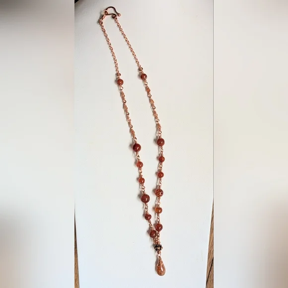 Elegant Carnelian Agate Necklace Artisan Crafted Copper Chain - Picture 8 of 15